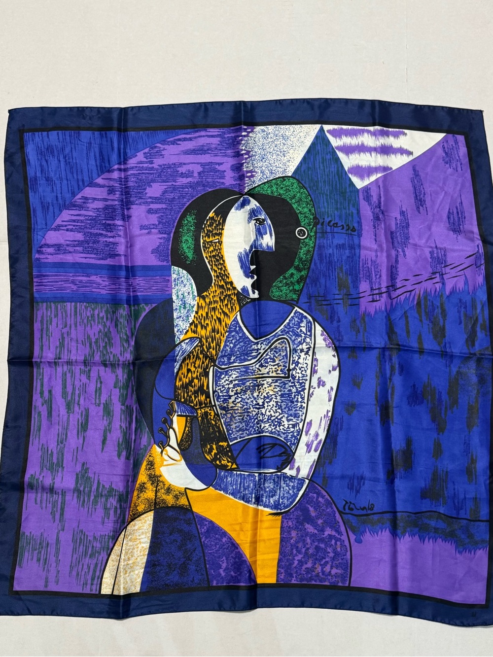 Vintage Pablo Picasso Silk Scarf Femme Assise Cubist Art Print 34" Square